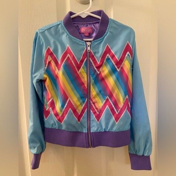 Jojo's Closet Blue Rainbow Bomber Jacket Jojo Siwa Nickelodean Girls Size XS 4-5 - Picture 1 of 5